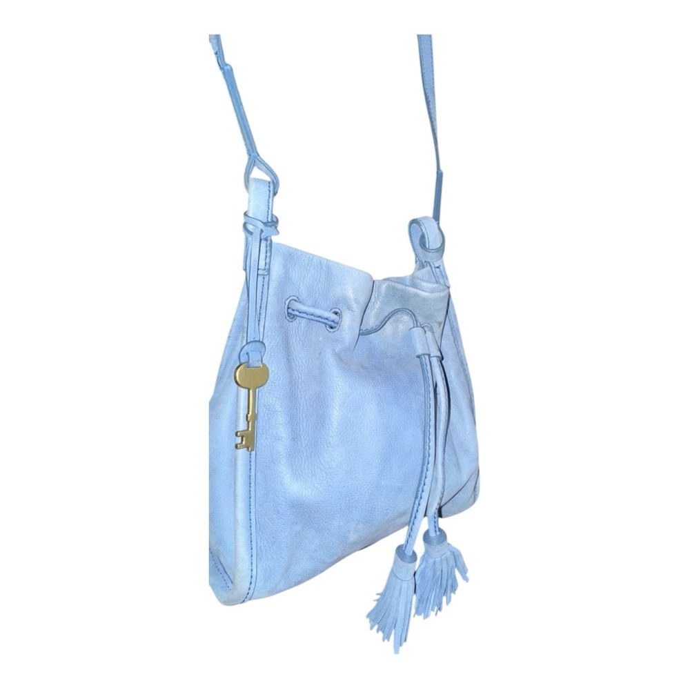 Fossil Light Blue Leather Drawstring Crossbody Bag